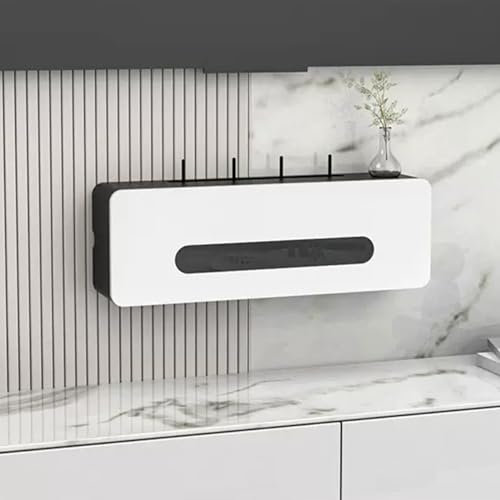 GQMYCDM Holz Router Regal, Wandmontage, WLAN-Router, Aufbewahrungsbox, Steckdosenleiste Und Kabelmanagement, Verstecktes Rack, Keine Montage Erforderlich(Color:Black+White,Size:70cm/28in)