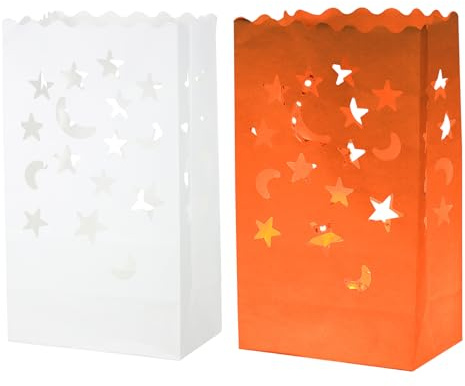 QUARKZMAN 10Stk Weiß Papier Lichter Tüten Laterne Kerze Tüten | Stern Mond Form, Flammen Resistent, für Weihnachten Hochzeiten Geburtstag Party Dekoration