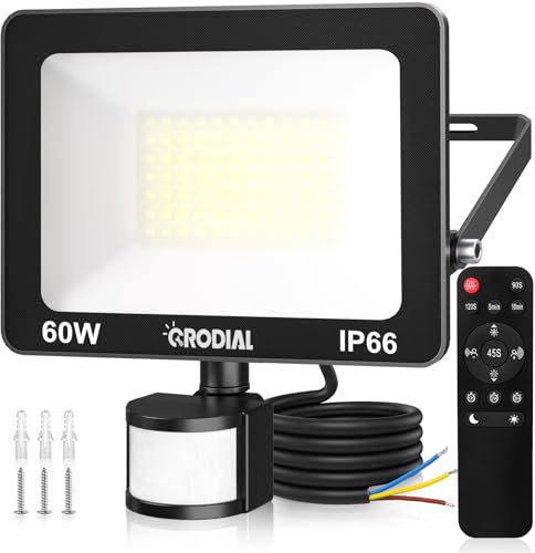 CRODIAL LED Strahler Außen, 60W Strahler mit Bewegungsmelder Aussen 5500LM 6500K, IP66 Wasserdicht,Led Scheinwerfer Außenlampe mit Fernbedienung Detector für Garten, Hof, Garage, Terrasse