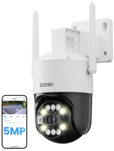 ZOSI 5MP 3K Wi-Fi 6 Wireless Security CCTV Camera Outdoor, PT WiFi Camera with 24/7 Recording, Person Vehicle Detection, Spotlight Siren, Color Night Vision, Cloud & Local Storage, Work with Alexa