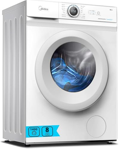 Midea Lavadora Carga Frontal 8kg de 1400 rpm y panel digital - Lavadoras con 15 Programas + Diseño Superior Ultra Slim - Maquina de Lavado de Libre Instalación - Función de Vapor y Modo Eco