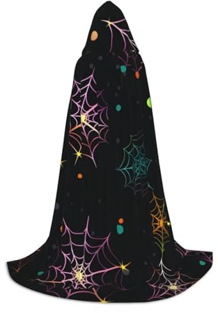 KWQDOZF Bunter Umhang mit Kapuze in voller Länge mit Spinnennetz-Motiv, Halloween-Umhang, Umhang mit Kapuze für Halloween, Weihnachten, Cosplay-Partykostüme für Unisex-Teenager, Größe 119 cm