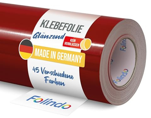 FOLINDO Möbelfolie selbstklebend Glanz Vinyl - langlebige Möbel Klebefolie 031 Rot 5 m x 63cm - Klebefolie Küche - selbstklebende Folie Möbel - moderne Schrankfolie versch. Größen