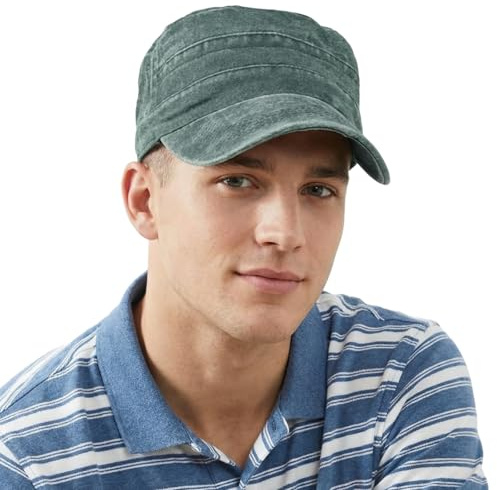 HIQIU Army Cap män Military Cap Cadet hatt, unisex vintage militär armé platt mössa, militärkepsar män justerbar bomull basebollkeps, A1# armégrön, 56-60