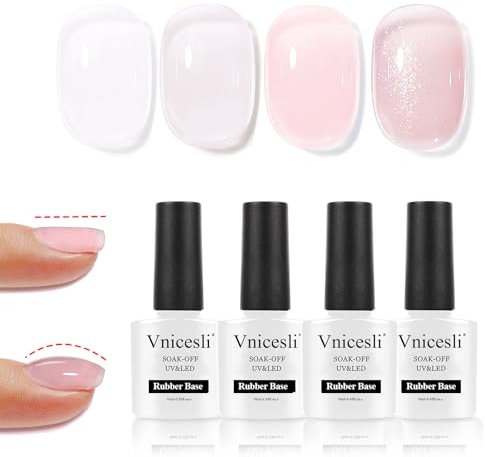 Vnicesli Rubber Base UV Nagellack Set, 4 Farben Gel Nagellack UV Rubber Base Coat Milchig Weiß Rosa, Soak-Off Unterlack Für Nägel UV Lack Gel Nägel - Kit Nummer 26
