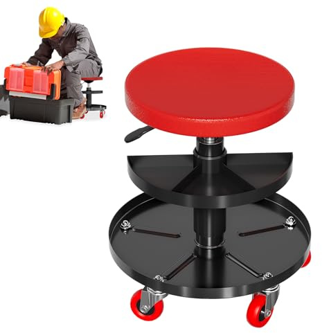 Froadp Tabouret d'atelier avec roulettes et étagère - Siège d'atelier en polypropylène et fer - Tabouret mobile pour atelier, garage, réparation de voiture et de machine - Charge maximale : 130 kg