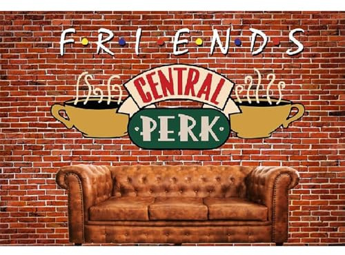 Xiaoterna 3x2m Central Perk Toile de Fond Mur de Briques Rouges Vintage Fête du thé Fond Photographique pour réunion d'amis Pub rétro Canapé Café Coupe Anniversaire Toile de Fond