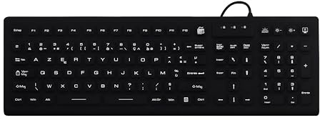 T'nB Medic - Clavier Filaire Médical, Étanche IP68 | Revêtement Silicone, Antibactérien, Rétroéclairé, AZERTY Français, Noir