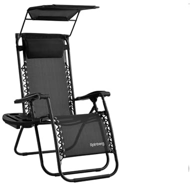 Rainberg Zero Gravity Lounger Chair, Outdoor & Garden Sunloungers, Folding Reclining Patio Chair, Cup Holder, Soft Cushion and Headrest for Poolside, Camping, Coffee (Recliner Chair with Sun Shade)