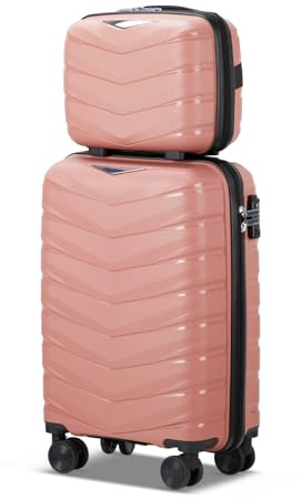 Karl home Luggage Set 2 Piece, PP Hard Shell Suitcase with Spinner Wheels & TSA Lock, Lightweight Carry on Suitcase Set 20in Carry-on with 12 Mini Case, Rose Gold
