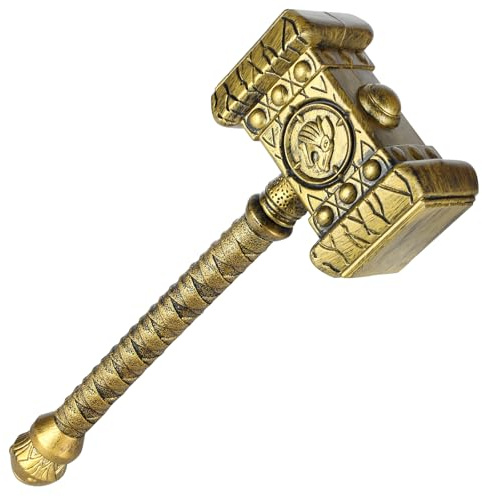 Spinosaurus 21“ Viking Hammer for Halloween Battle Hammer Plastic Sliver Hammer Pretend Weapons Props Viking Accessories (Gold A)