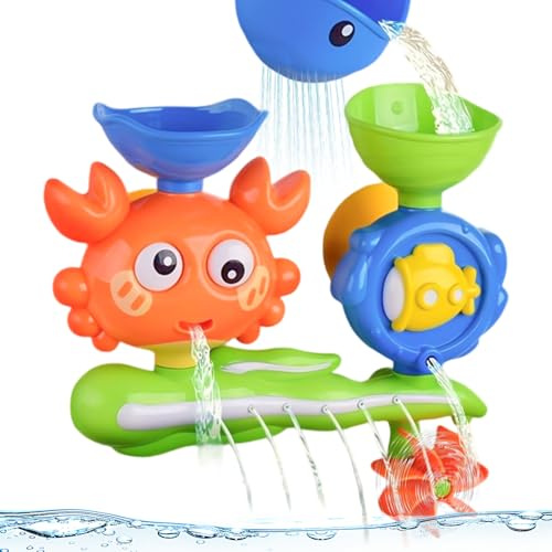 hautllaif Bath Toys for Toddlers 1-3, Baby Bath Toy with Suction Cups | Toddler Bath Toys with Rotating Water Wheel , Waterfall Flow Effects, Safe Sensory Bathtub Gifts for Toddlers 1-3 years old