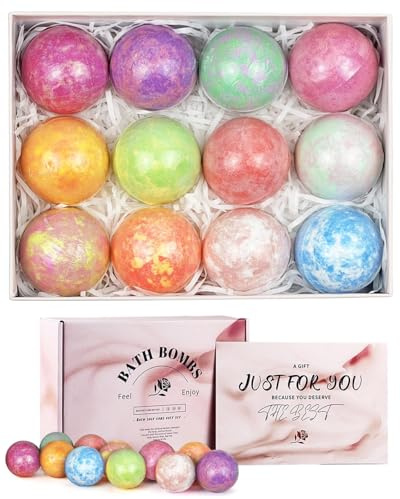 Badebomben Geschenkset 12 Stück, Bio natürliche ätherische Öle, Badekugeln 80g Handgefertigt, GenießEn Sie Feuchtigkeitsspendende Spa-Haut, Warmes Geschenk für Sie/Ihn, Weihnachten