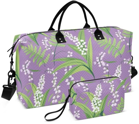 White Campanula Flowers Decorative Luggage Travel Bag Large Gym Bag with Adjustable Strap for Yoga Large Capacity bolsas de para Mujer en Avion