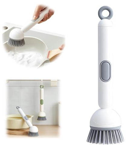 YDora Spülbürste mit Spülmittelspender,Rotierende Spülbürste mit langem Griff,27 cm Langem Befüllbare Spülbürsten für Kochgeschirr, Tassen, Waschbecken, Flaschen, Herde & Badezimmer