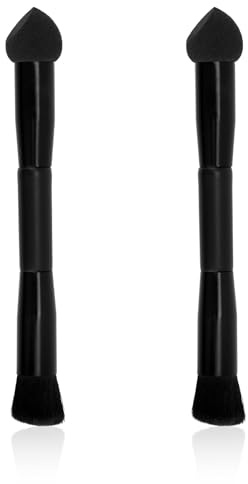 2pcs Dual Ended Hairline Powder Brush, Black Hair Shadow Makeup Brushes with Sponge Head and Nylon Bristle for Hair Concealer Contouring Root Touch up