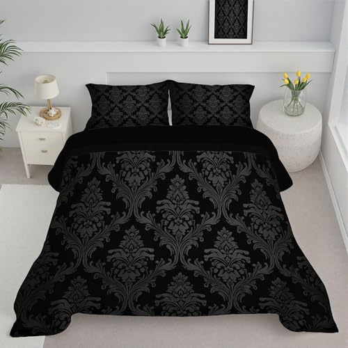 JEDTAKCT Trapunta Matrimoniale Per Bambini, Con Stampa Damasco Barocco, Trapunta 4 Stagioni, Estetica Medievale, Piumone Grigio Carbone, Letto 200X200 Federa, Reversibile Piumino Senza Copertina