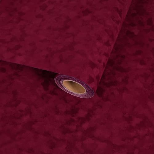 VaryFloral Dark Red Velvet Fabric Self Adhesive Wallpaper 30cmx300cm Contact Paper Soft Velvet Peel and Stick Wallpaper Flocking Fabric Furniture Stickers Flocked Liner for Jewellery Box Drawer