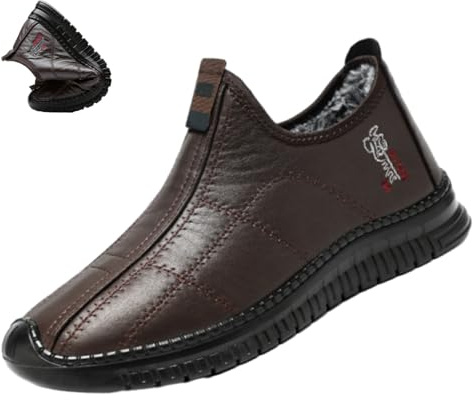 Chaussures d'hiver antidérapantes thermiques pour homme - Bottes de neige orthopédiques douces et imperméables - Légères et chaudes - Doublure en fourrure, café, 44 EU