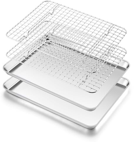Homikit Cookie Sheet with Rack (2 Small Baking Sheets+2 Racks), 10 x 8 Inch