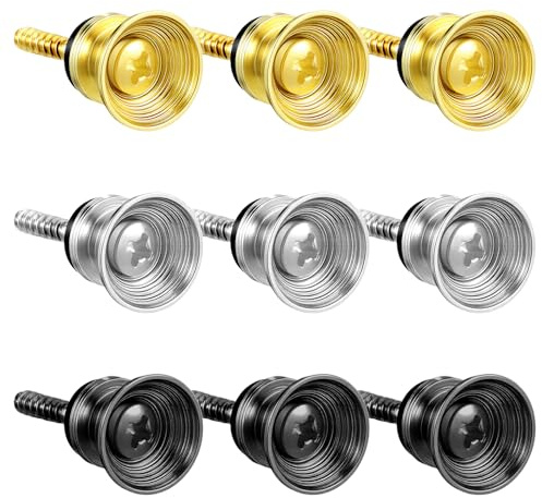 9 Stück Metall Gitarrengurt Knöpfe,Gitarrengurt Fixateur,mit Befestigungsschrauben und Gummi Kissen,Metall Endpin für Gitarre,einfache Montage(Gold, Silber, Schwarz)