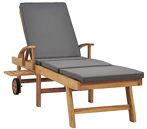 Genérico Lettino Prendisole con Cuscino in Massello di Teak Grigio Scuro,Grigio,20kg,48023