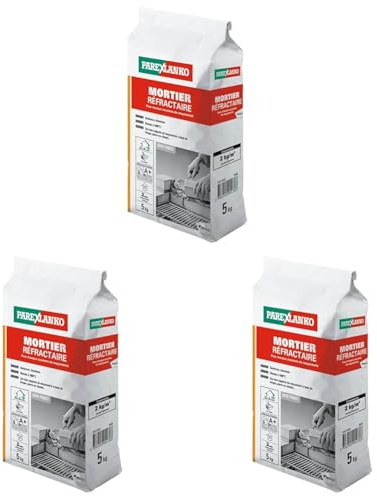 Parexlanko - Mortier Réfractaire - Gris - Montage de briques ou de pierres exposées à des températures élevées - Spécial barbecue et cheminée - 5kg (Lot de 3)