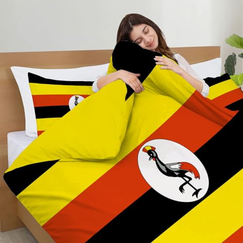 DLERFLOVR Bettwäsche Set 155x220cm - 3 teilig Traditionelle Kultur Wendebettwäsche - Himmlisch weicher Schlaf - Ugandische Flagge Deckenbezug mit 1 Bettbezug und 2 Kissenbezug 80x80, Gelb