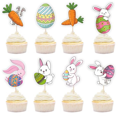 Dxsdgetue 48 Pcs Bunny Cupcake Toppers - Easter Bunny carrot Easter egg Decoration - Good for Happy Easter Spring Themed Party Boy Girl Cake Decoration Supplies
