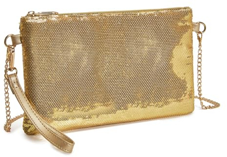 Miss Lulu Damen Fashion Pailletten Tasche Mini Clutch kleine Damen Kettentasche Umhängetasche für Hochzeiten, Dates und verschiedene Anlässe mit goldener Kette