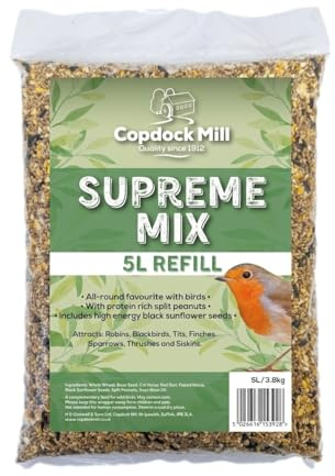Copdock Mill Wild Bird Seed Supreme Mix, 5l Refill 3.8kg | All Life Stages, Black Sunflower Seeds, 5000 ml, Wild Bird Feeding
