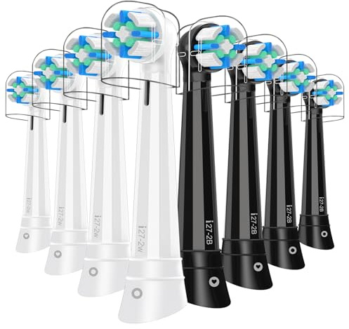 Cabezales de recambio compatibles con Oral B iO 2/3/4/5/6/7/8/9/10 Cepillo de dientes electrónico, Cabezal de limpieza (8 Negro/Blanco)