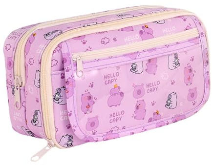 Nishiyuenyi Estuche Portátil Estuche de Lápices Bolsa de Cosméticos Porta Papelería Material Oxford Adecuado para Niños Regalo Oficina Hogar, Carpincho Violeta