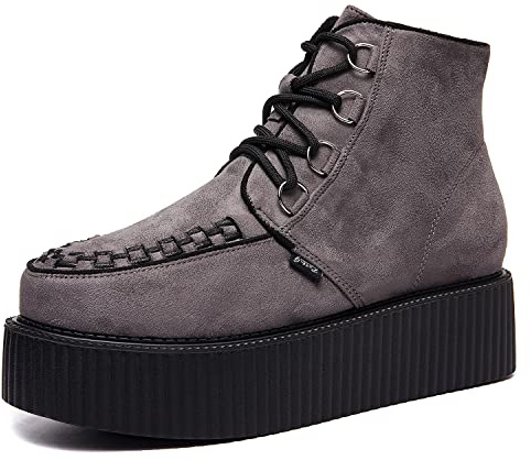 RoseG Femmes Lacets Plate Forme Gothique Punk Creepers Bottes Chaussures Gris Taille35