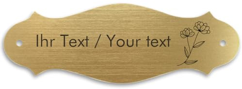 Personalisiertes Klingelschild mit Gravur aus Acryl in Messing-Optik - 180 x 66 mm, geschwungen, gold-metallic - Türschild, Namensschild