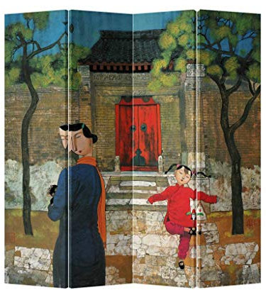 Fine Asianliving Paravent Raumteiler Japanisch Orientalisch Chinesisch Beidseitig L160xH180cm Spanische Wand Trennwand Room Divider Raumtrenner Sichtschutz Bedruckte Canvas Leinwand