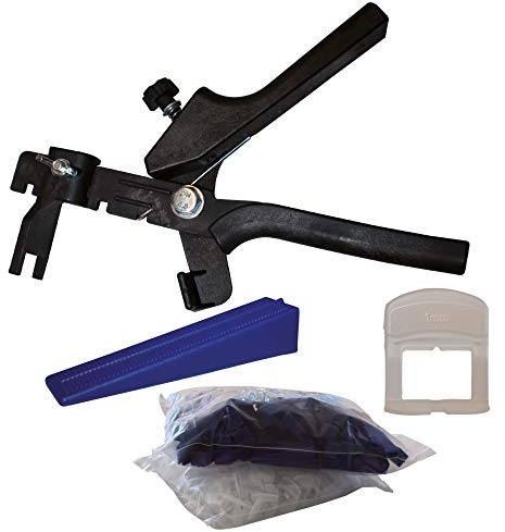 Karl Dahm Fliesen Nivelliersystem/Fliesenkeile Nivelliersystem für 1 mm Fugen: Nivellier-Zange + 100 Keile + 300 Zug-Laschen für Fliesenstärke 0-12 mm I Professionelle Fliesen Verlegehilfe – 12056