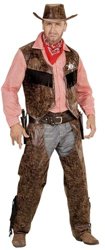 W WIDMANN MILANO Party Fashion - Cowboy Kostüm Herren | Shirt mit Weste, Chaps und Hut im Wildwest-Look für Karneval, Mottoparty und Western-Events
