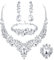 JeweBella 5PCS Hochzeit Schmuck Sets für Damen Kristall Braut Halskette Silber Vintage Strass Ohrringe und Armband Zirkonia Ringe Verlobung Brautjungfer Prom