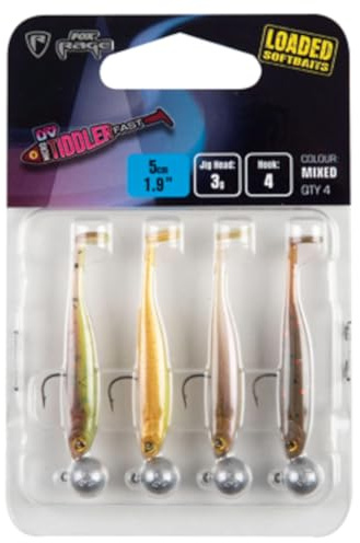 Fox Rage Micro Tiddler Fast Mixed UV Colour Pack 5 cm 3 g – 4 Shads för abborre, gummibete, monterad gummifisk