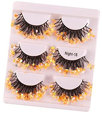 Sharplace 3 Paar 3D Falsche Wimpern, Leuchtende Pailletten Volumen Wimpern Lange dramatisch geschwungene Wimpern Falsche Wimpern für Bühnenkostüm Makeup, ORANGE