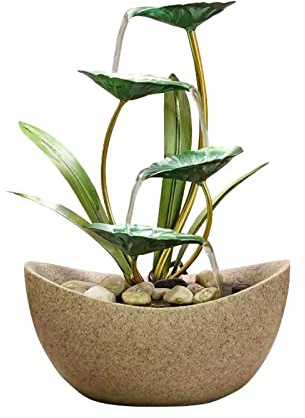 SUNESA Fontana Zen da Interno Fontana da Tavolo Desktop a 4 Livelli for Interni in Ferro Verde Foglia di Loto Fontane for Il Relax Cascata for Ufficio Decorazioni for la casa Fontanella Interni