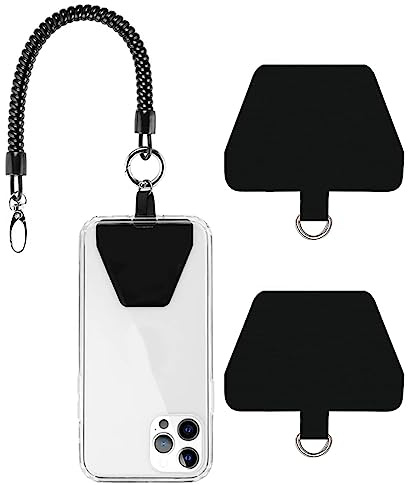 Phone Lanyard,Adjustable Strap Holder for Cell Phone Universal Theftproof Anti-Lost Elastic Tether Wrist Strap with 2PCS Phone Lanyard Patch Padfor Most Smartphones(Black)