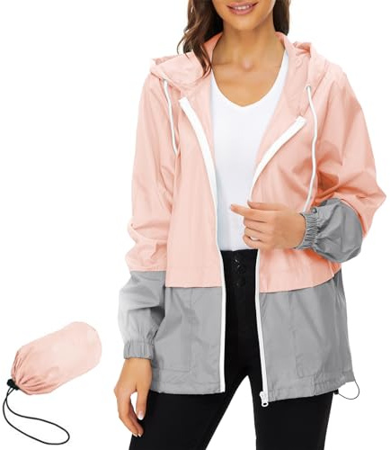 PONCEAU Ladies Lightweight Waterproof Jacket Windbreaker Thin Hooded Trenchcoats Bike Rain Jackets Windcheater Packable Travel Active Outdoor Lightweight