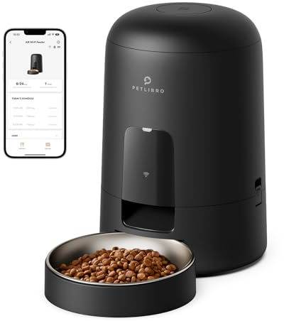 PETLIBRO Automatic Cat Feeder, Battery Operated Smart WiFi App Control, Wireless & Compact Design, Dry Food Auto Dispenser with Timer, Portion Adjustable Biscuit Feeding, 30 Days Between Charges