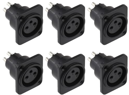 Greluma 6 Stk XLR-Buchse, 3-polige XLR-Buchse für Panelmontage, XLR-Buchse für Mikrofon, vernickelte Kupferkontakte