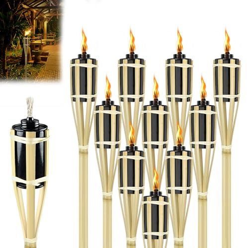 Suusolny 24er Set Gartenfackeln Bambus Gartenfackel Ölfackeln für draußen Höhe: 90 cm mit Docht Nachfüllbar Outdoor Fackeln Dekorative Fackeln Partyfackeln Terrassenfackeln