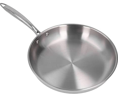Stainless Steel Frying Pan, Tri-Ply Stainless Steel Uncoated Thickened Frying Pan Suitable for All Stove (30cm)
