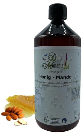Dufte Momente Massageöl Honig-Mandel – 1 Liter – Pflanzenölbasis mit warmem Honig-Mandel-Duft – cremig & pflegend – für Massage & Wellness – vegan & Made in Germany