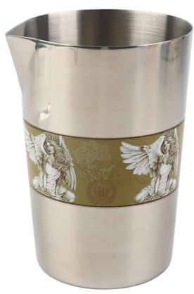 GRCFUMO Cocktail Mixing Cup, High Strength Stainless Steel Cocktail Stirring Glass, Vintage Print Bartending Cup for Bar Home (L Type 1)